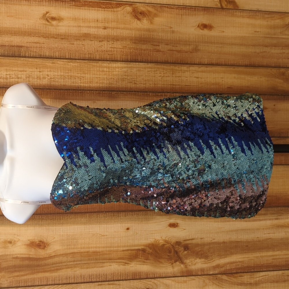 Beautiful Shades of Blue/Mave/Aqua sequin Strapless Dress by "Hannah S" cocktail